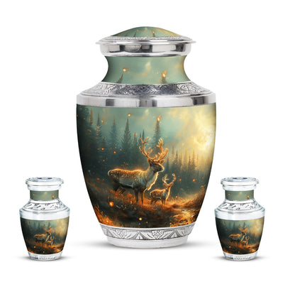 Deer Family Theme Large Urn With 2 Keepsake Urn