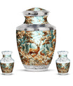 Deer Family Theme Large Urn With 2 Keepsake Urn