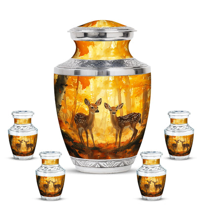 Deer Family Theme Large Urn With 4 Keepsake Urn