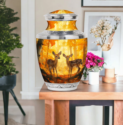Deer Family Theme Large Urn With 1 Keepsake Urn