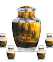 Deer Family Theme Large Urn With 4 Keepsake Urn