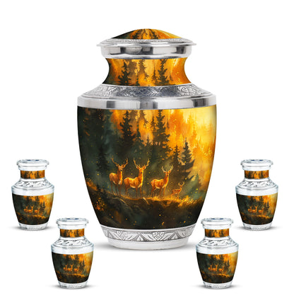 Deer Family Theme Large Urn With 4 Keepsake Urn