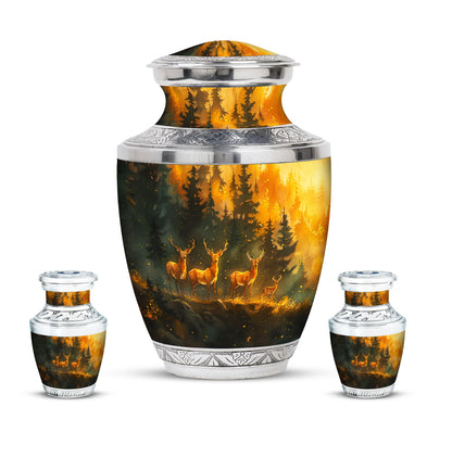 Deer Family Theme Large Urn With 2 Keepsake Urn