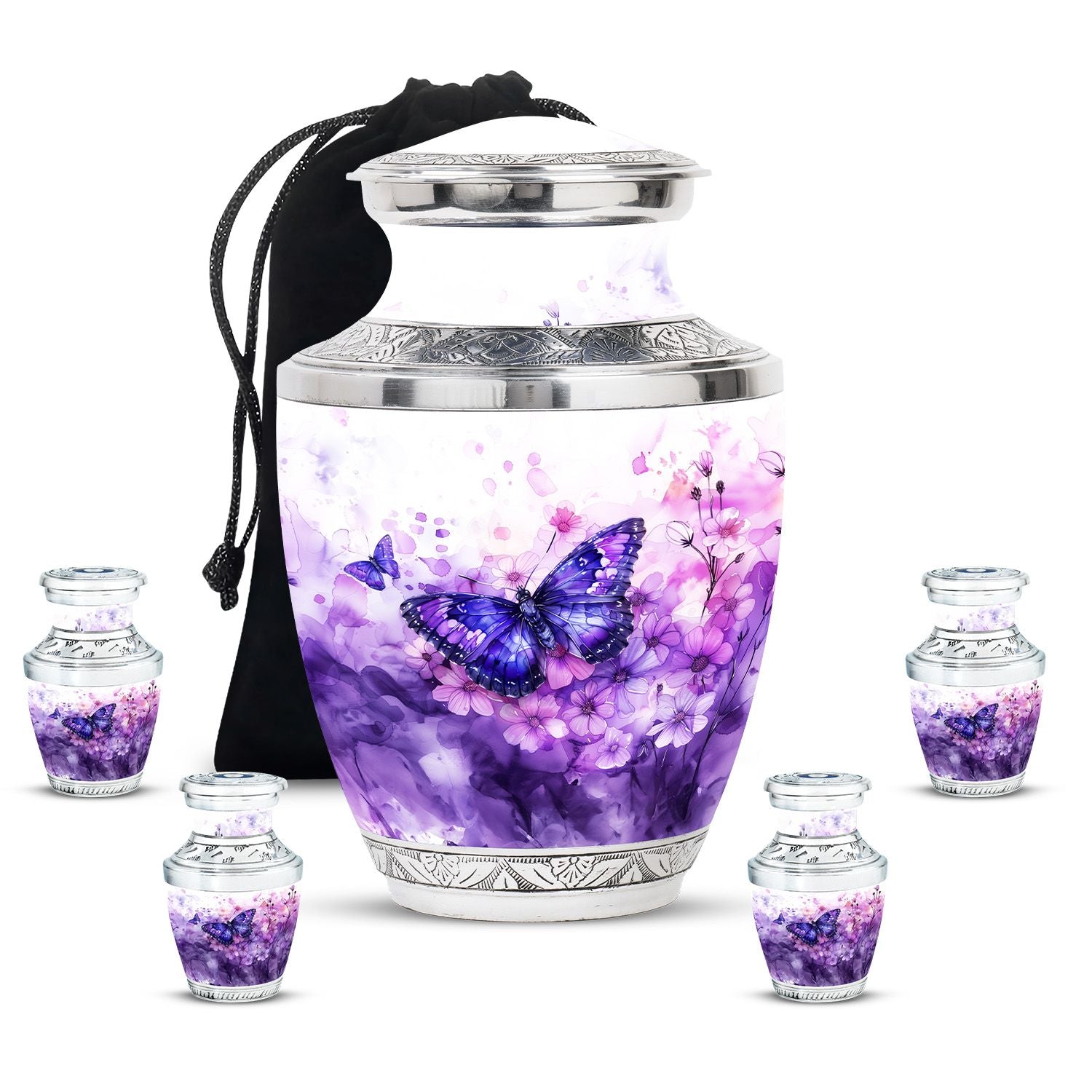 Butterfly Theme Large Urn With 4 Keepsake Urn