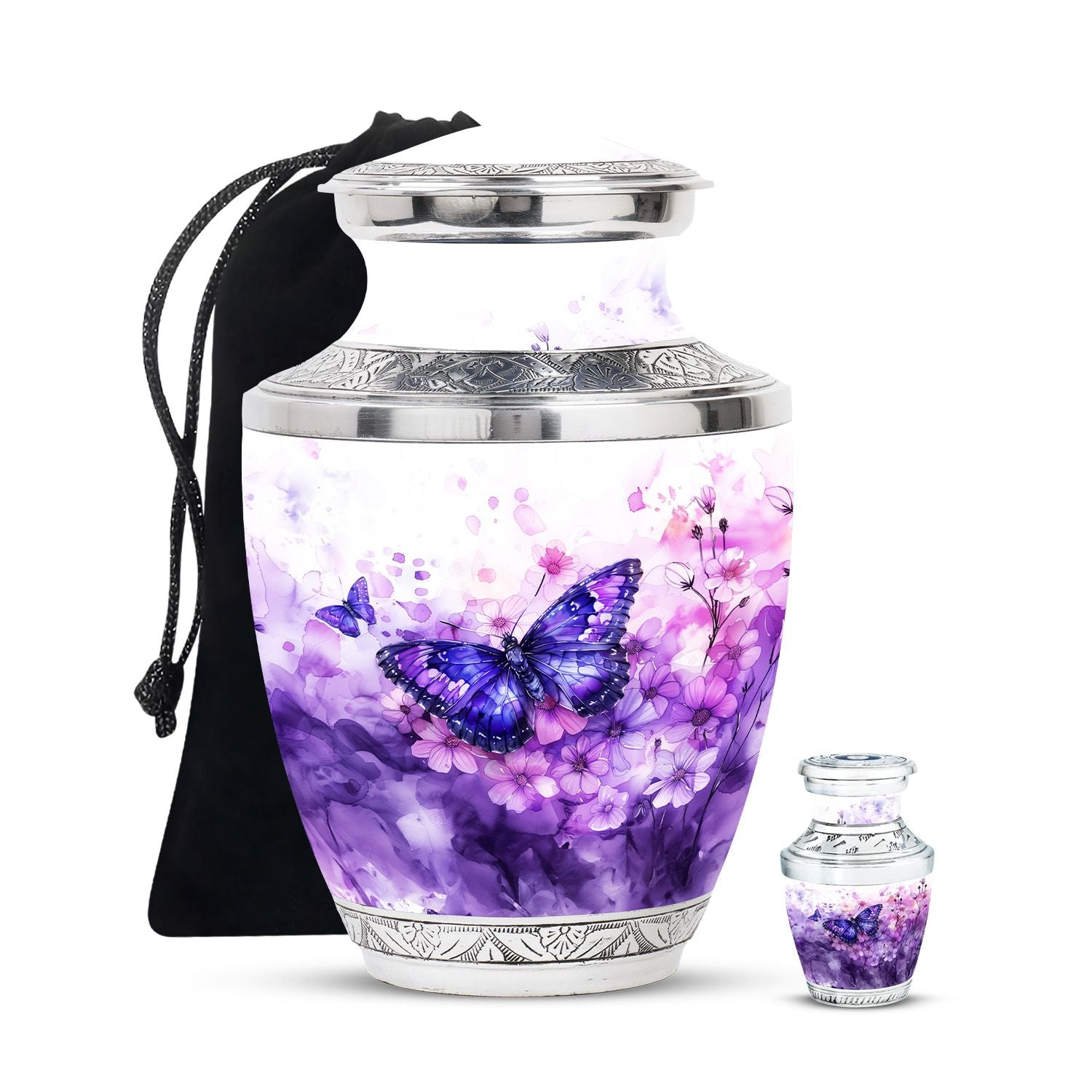 Butterfly Theme Large Urn With 1 Keepsake Urn