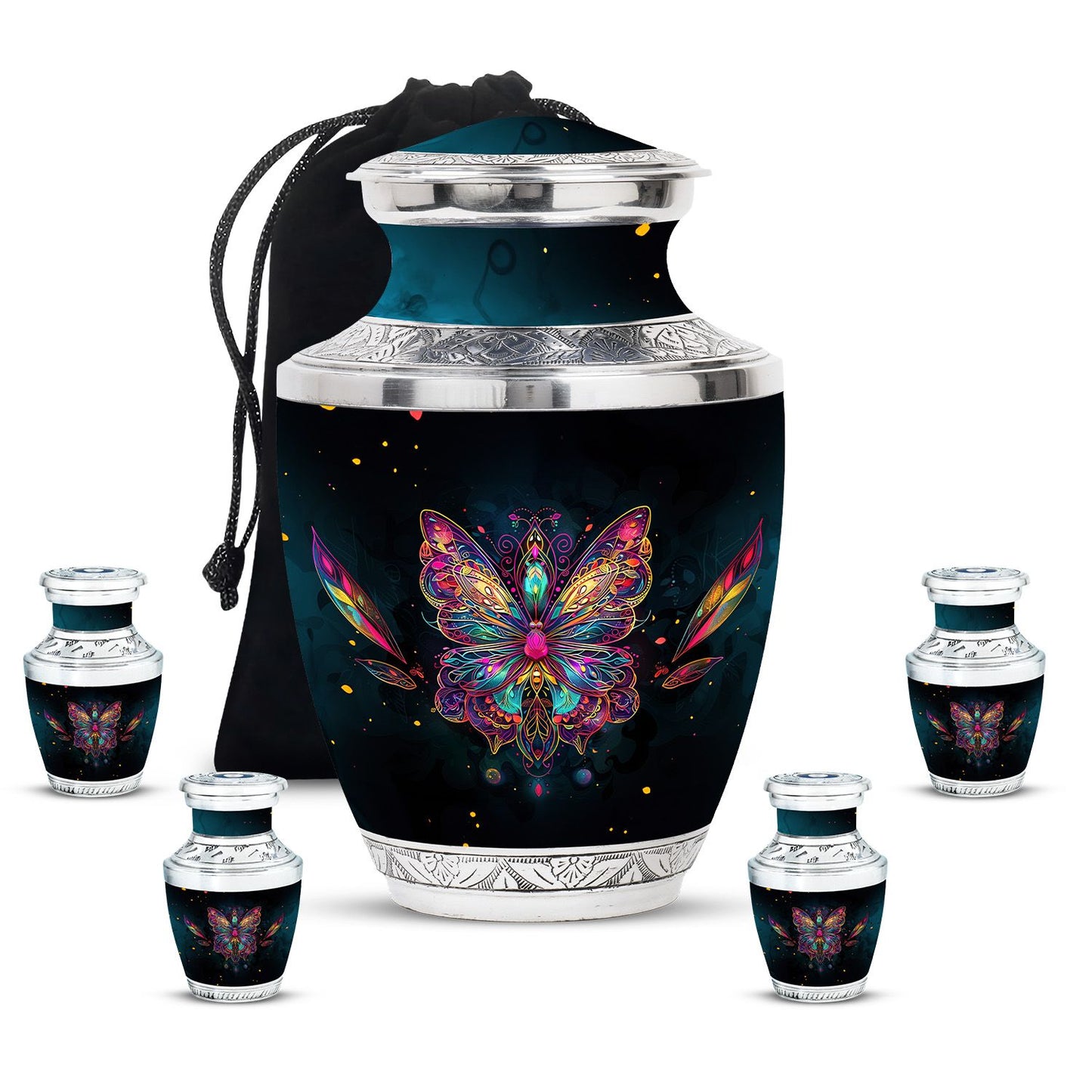 Butterfly Theme Large Urn With 4 Keepsake Urn