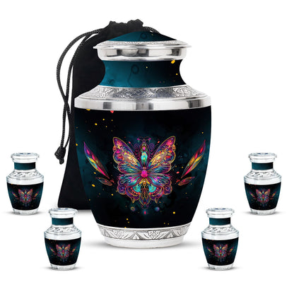 Butterfly Theme Large Urn With 4 Keepsake Urn
