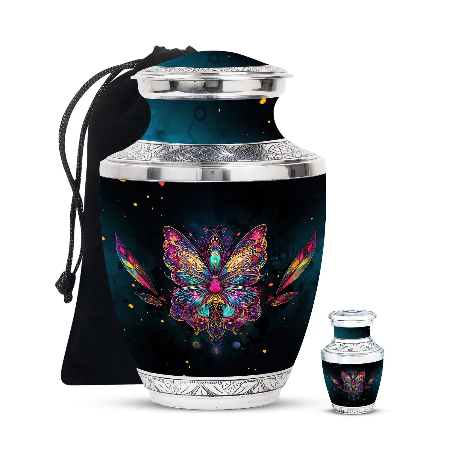 Butterfly Theme Large Urn With 1 Keepsake Urn