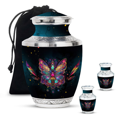 Butterfly Theme Large Urn With 2 Keepsake Urn