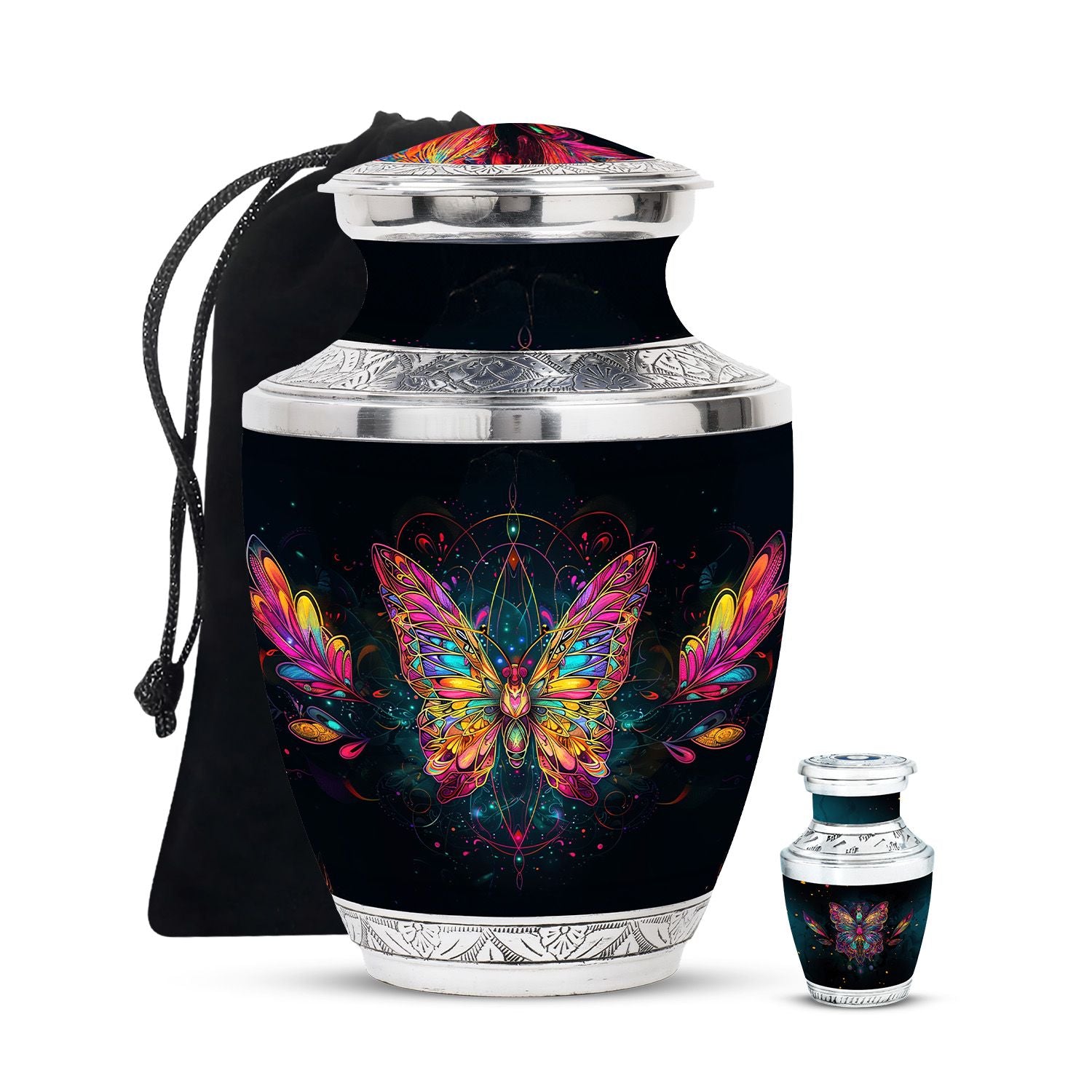 Butterfly Theme Large Urn With 1 Keepsake Urn