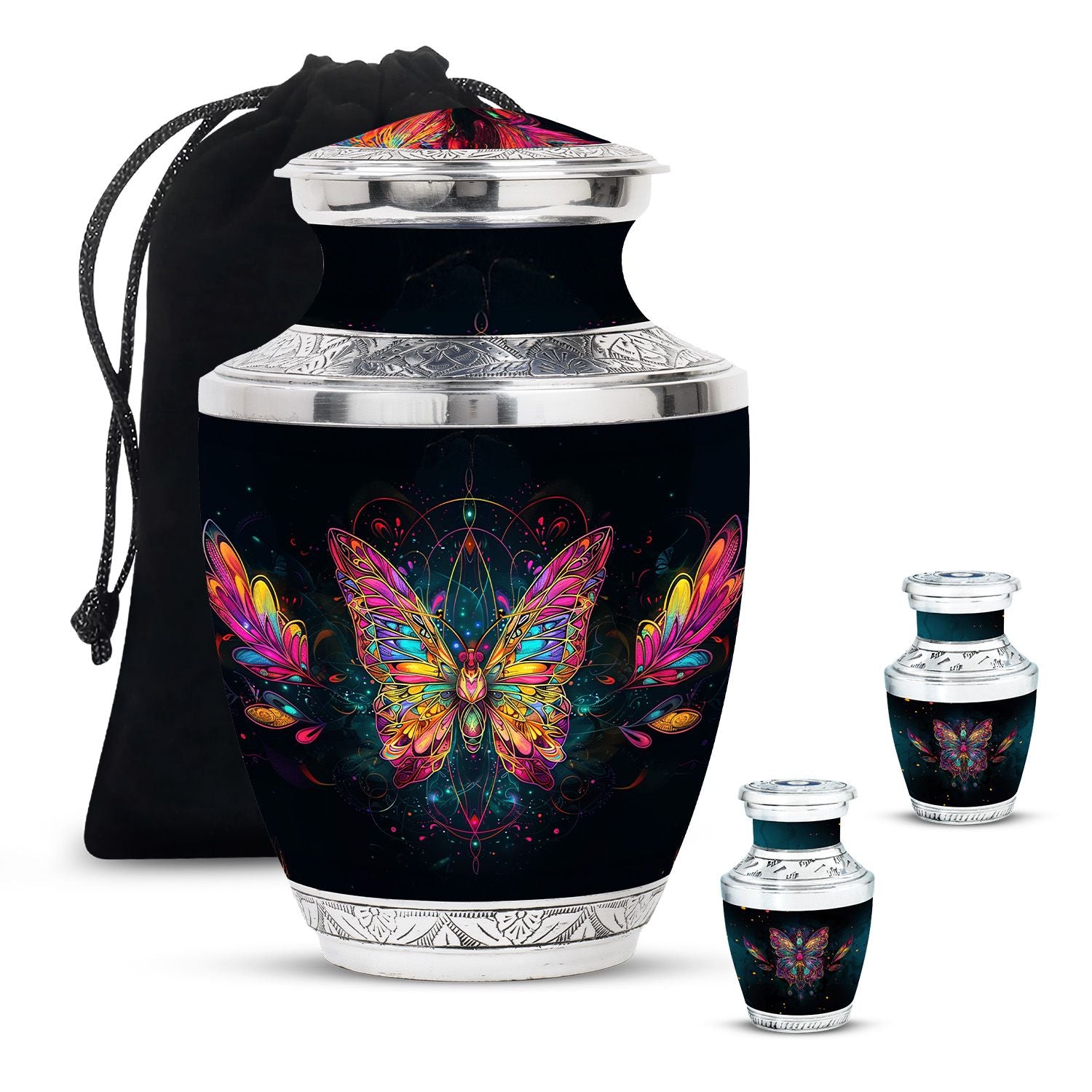 Butterfly Theme Large Urn With 2 Keepsake Urn