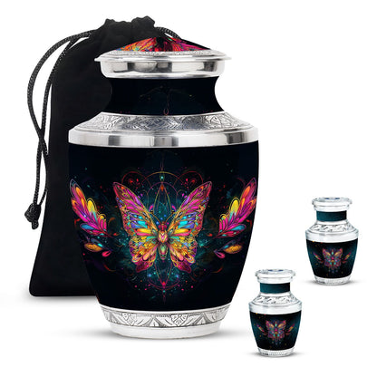 Butterfly Theme Large Urn With 2 Keepsake Urn