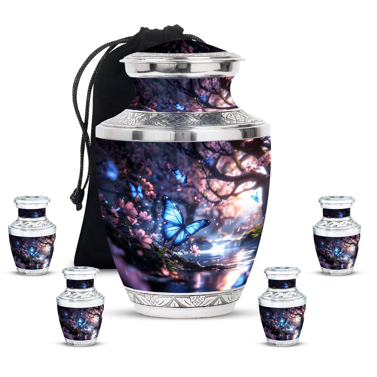 Butterfly Theme Large Urn With 4 Keepsake Urn