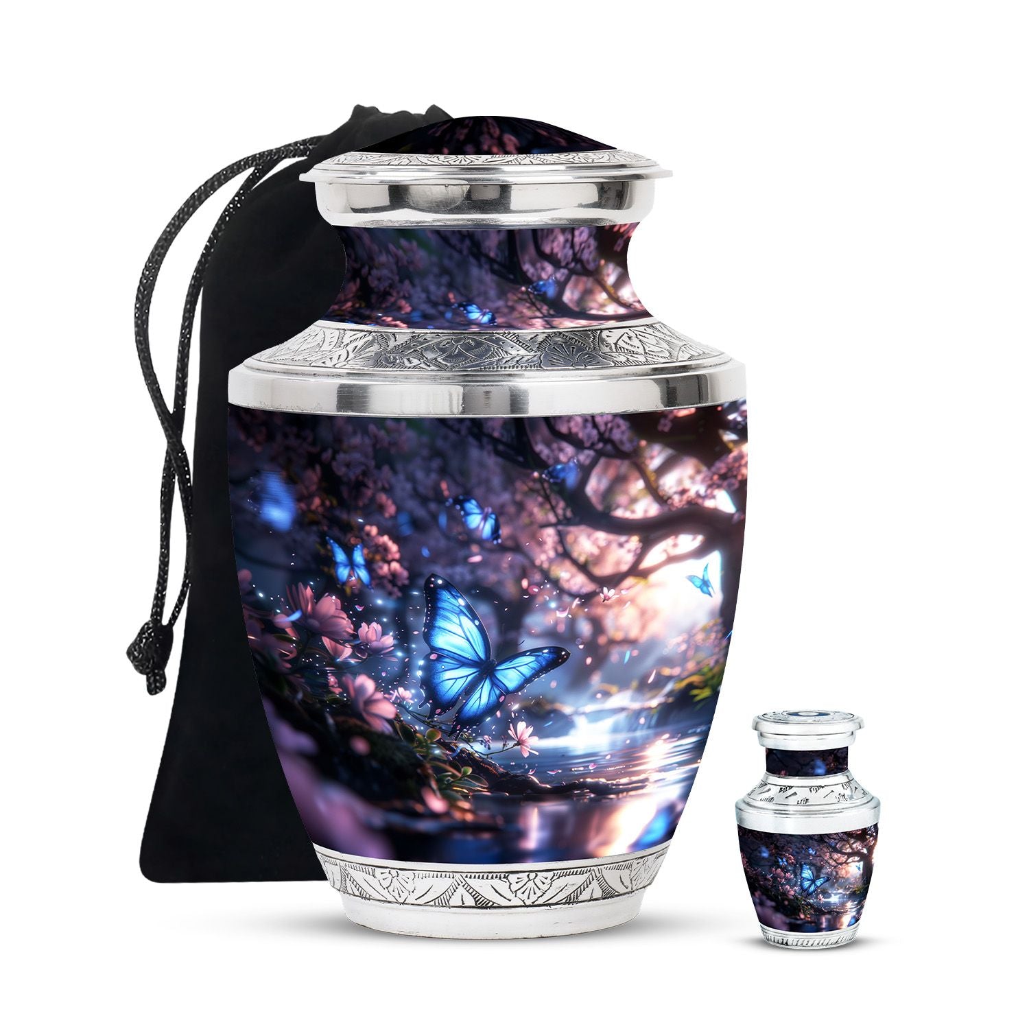 Butterfly Theme Large Urn With 1 Keepsake Urn