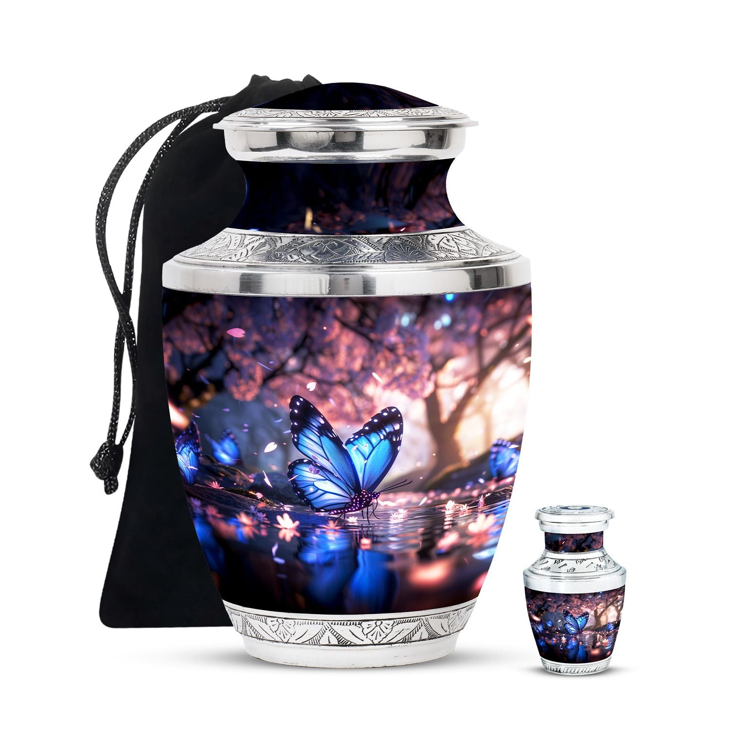 Butterfly Theme Large Urn With 1 Keepsake Urn