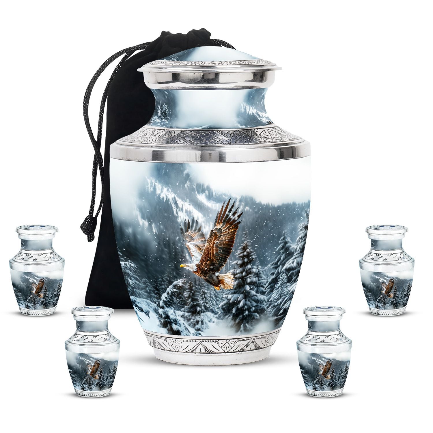 Eagle Theme Large Urn With 4 Keepsake Urn