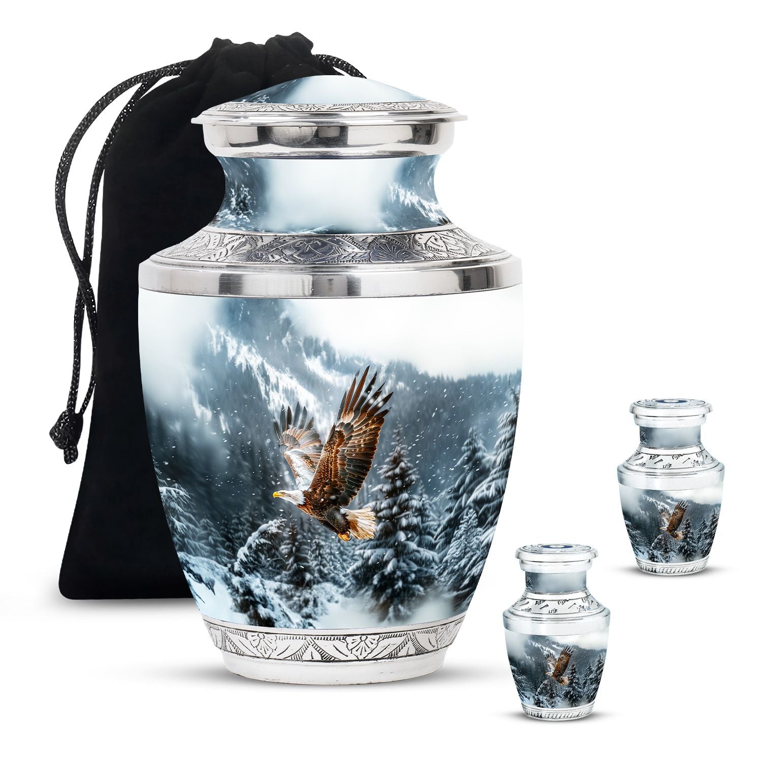 Eagle Theme Large Urn With 2 Keepsake Urn