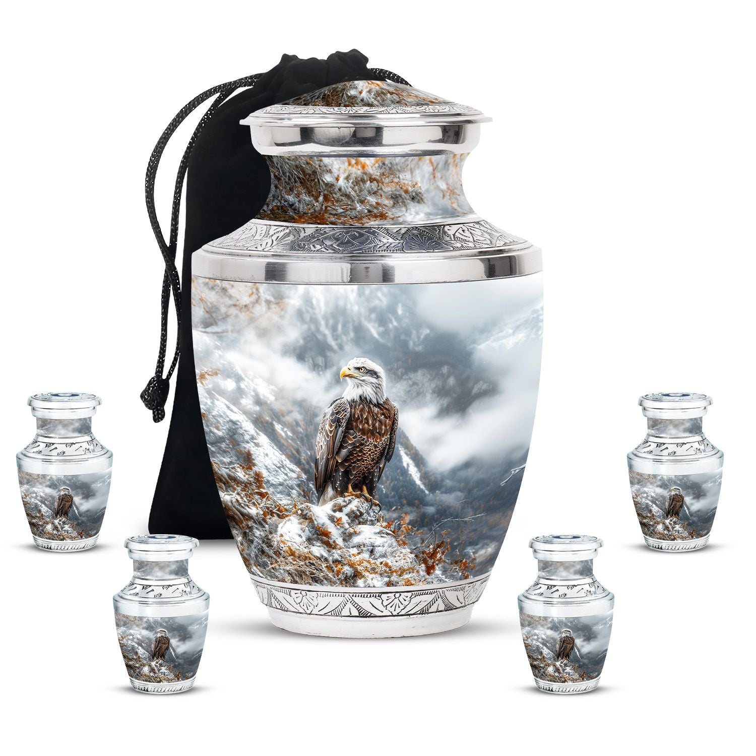 Eagle Theme Large Urn With 4 Keepsake Urn