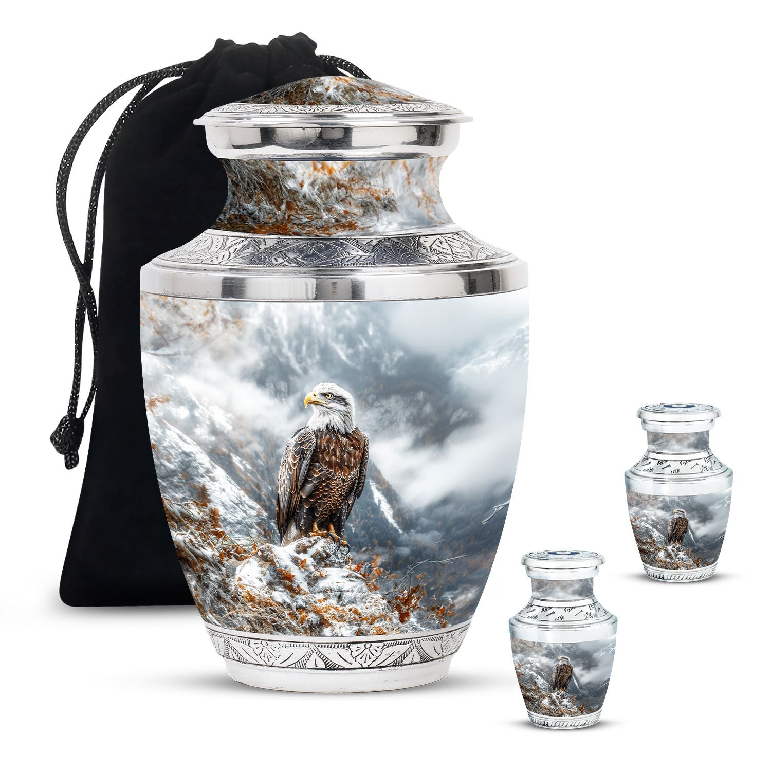 Eagle Theme Large Urn With 2 Keepsake Urn