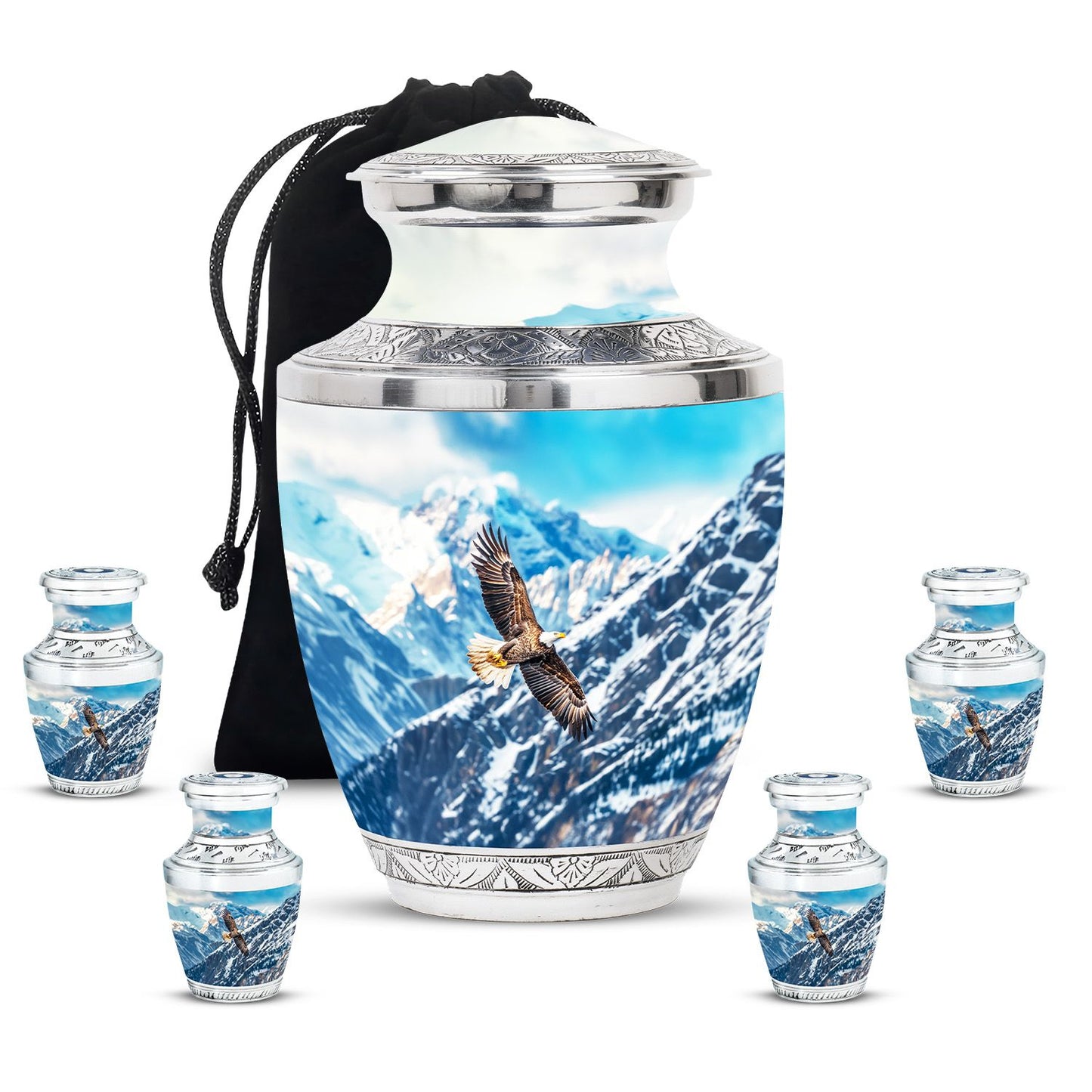 Eagle Theme Large Urn With 4 Keepsake Urn