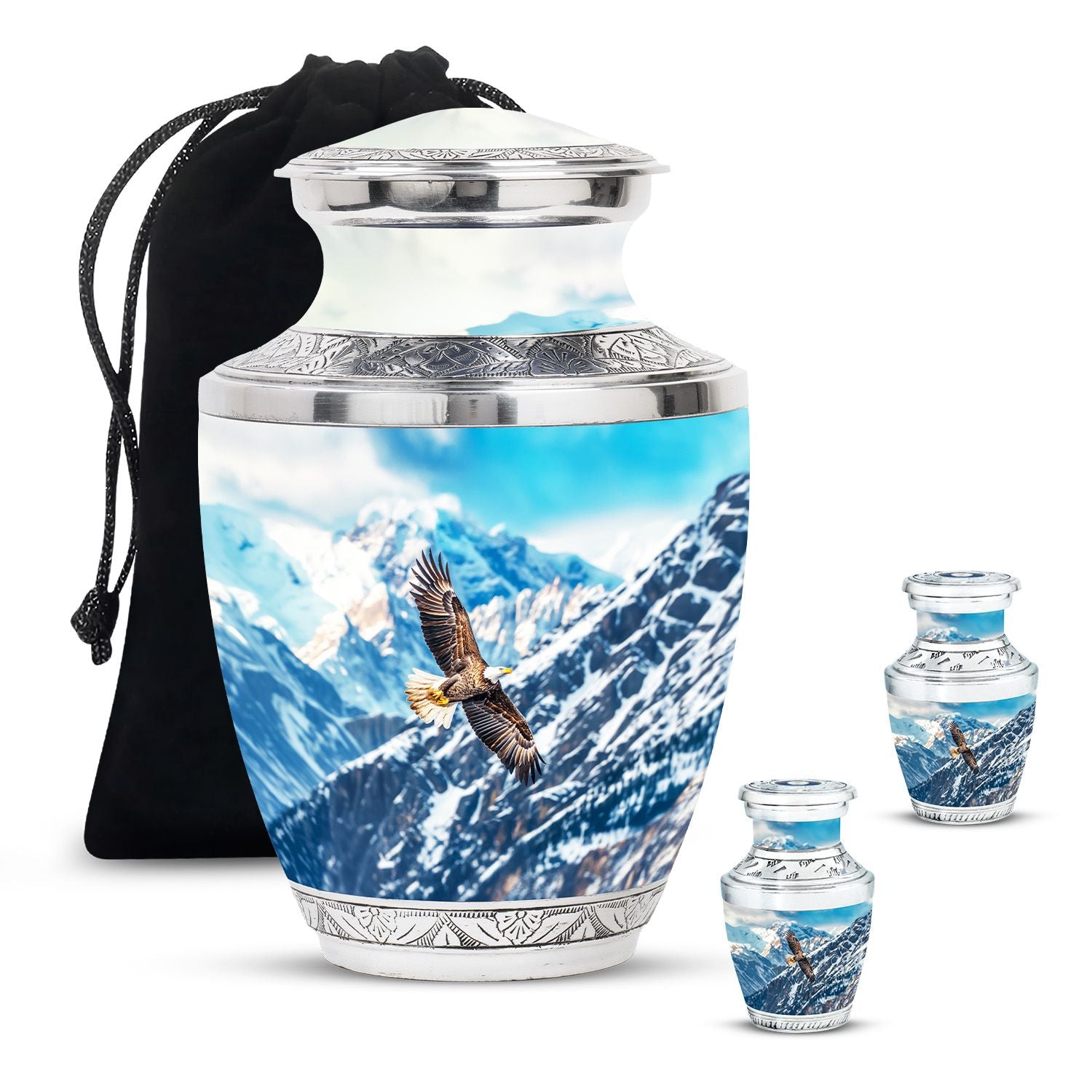 Eagle Theme Large Urn With 2 Keepsake Urn
