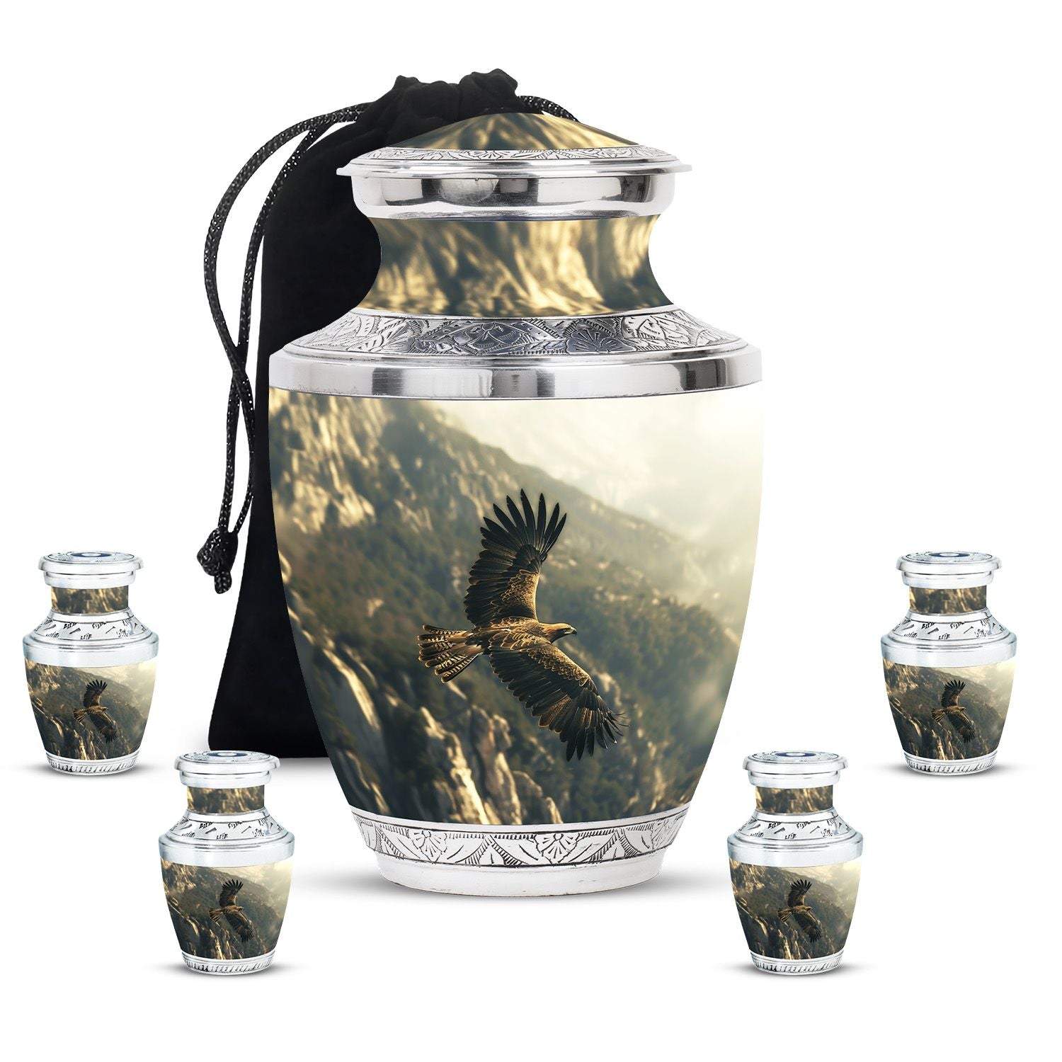 Eagle Theme Large Urn With 4 Keepsake Urn