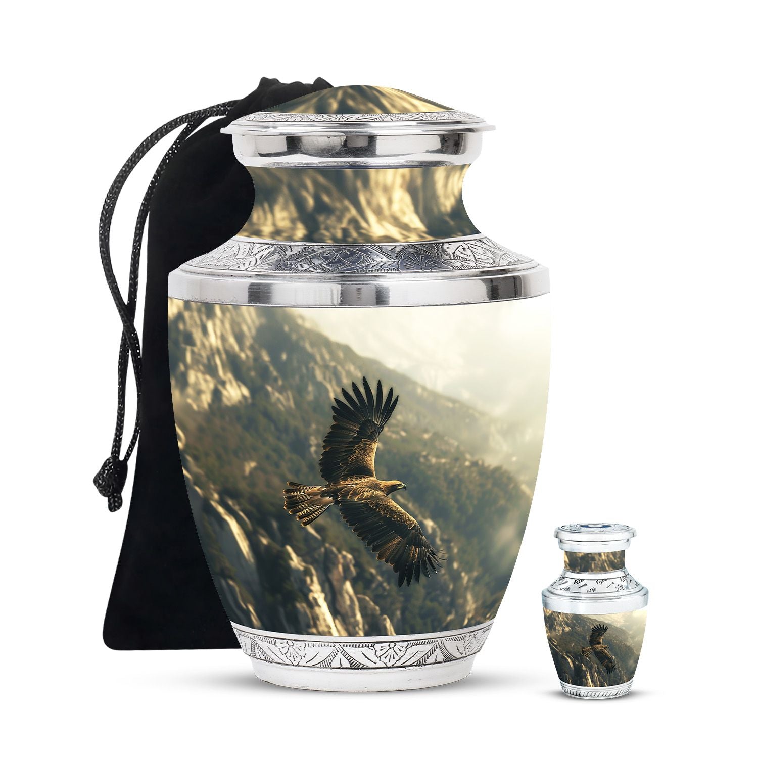 Eagle Theme Large Urn With 1 Keepsake Urn