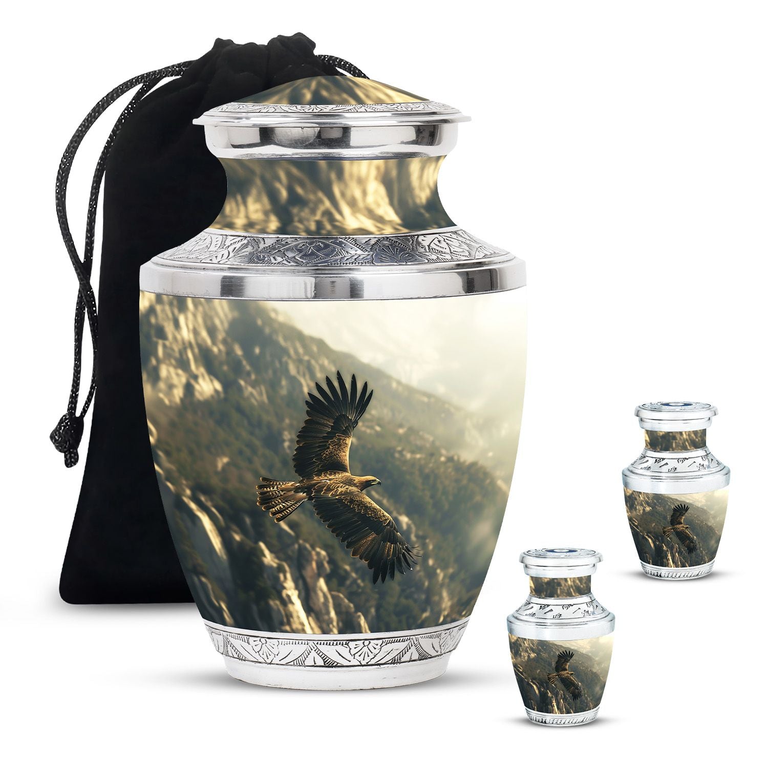 Eagle Theme Large Urn With 2 Keepsake Urn