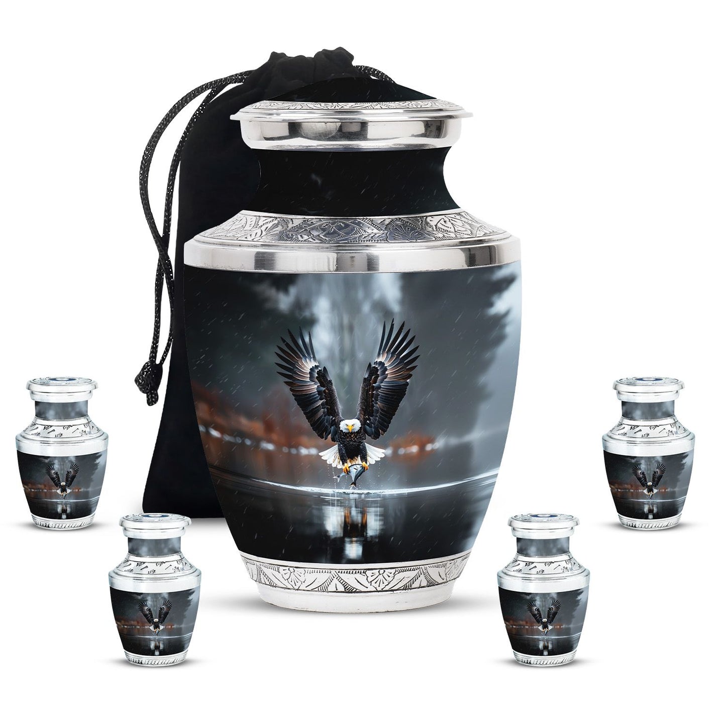 Eagle Theme Large Urn With 4 Keepsake Urn
