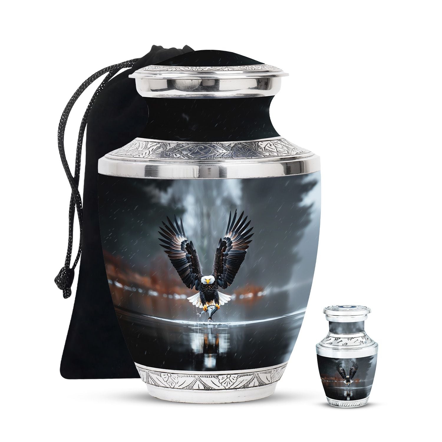 Eagle Theme Large Urn With 1 Keepsake Urn