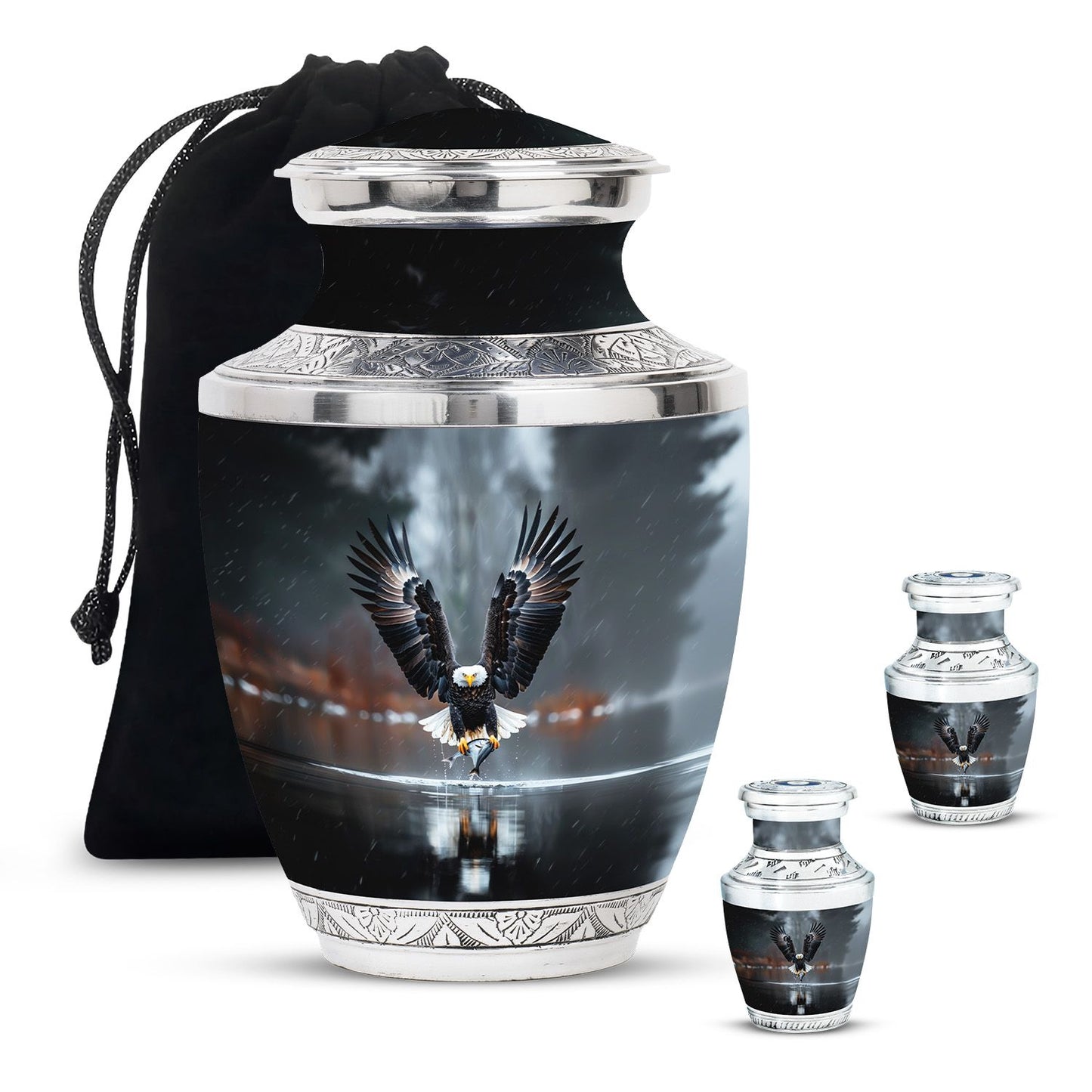 Eagle Theme Large Urn With 2 Keepsake Urn