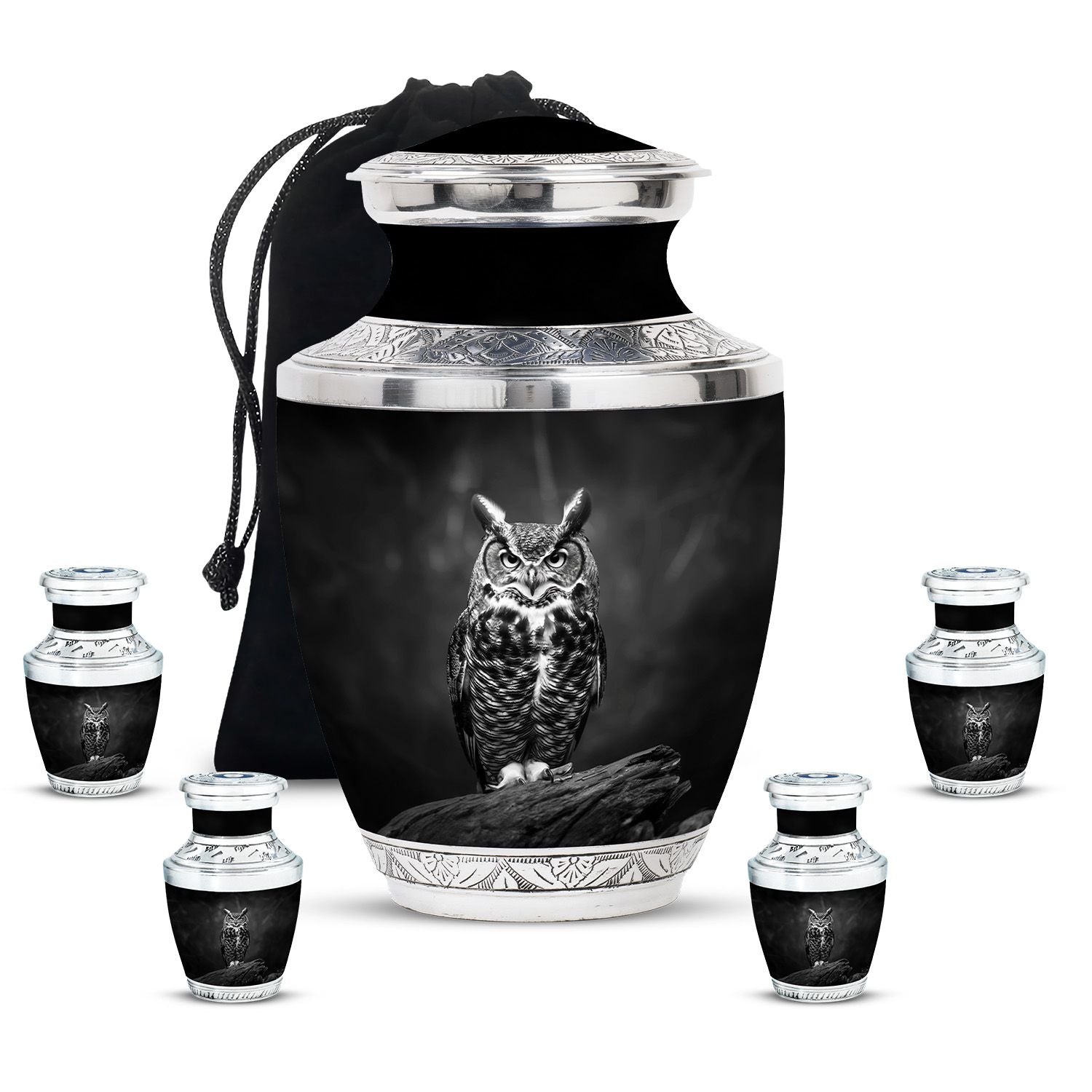 Owl Theme Large Urn With 4 Keepsake Urn