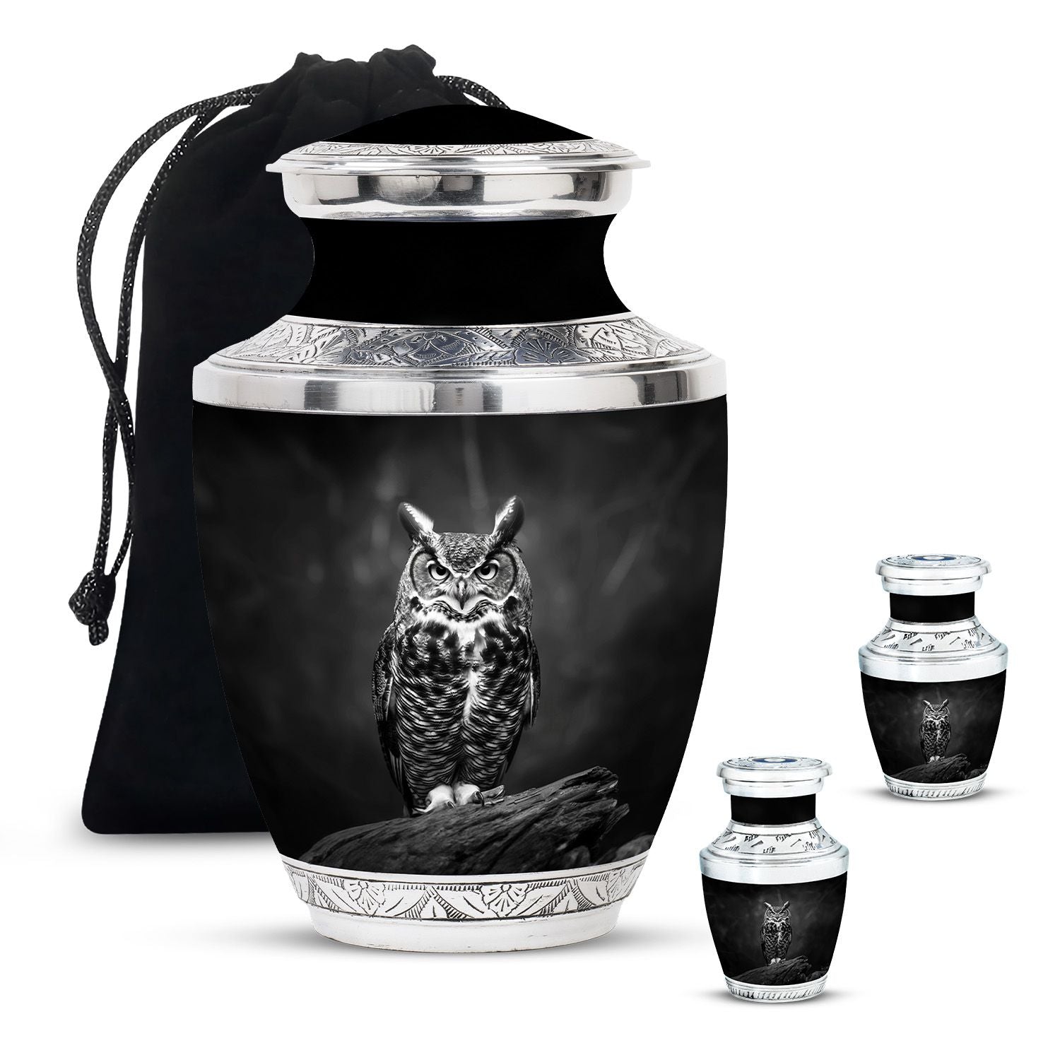 Owl Theme Large Urn With 2 Keepsake Urn
