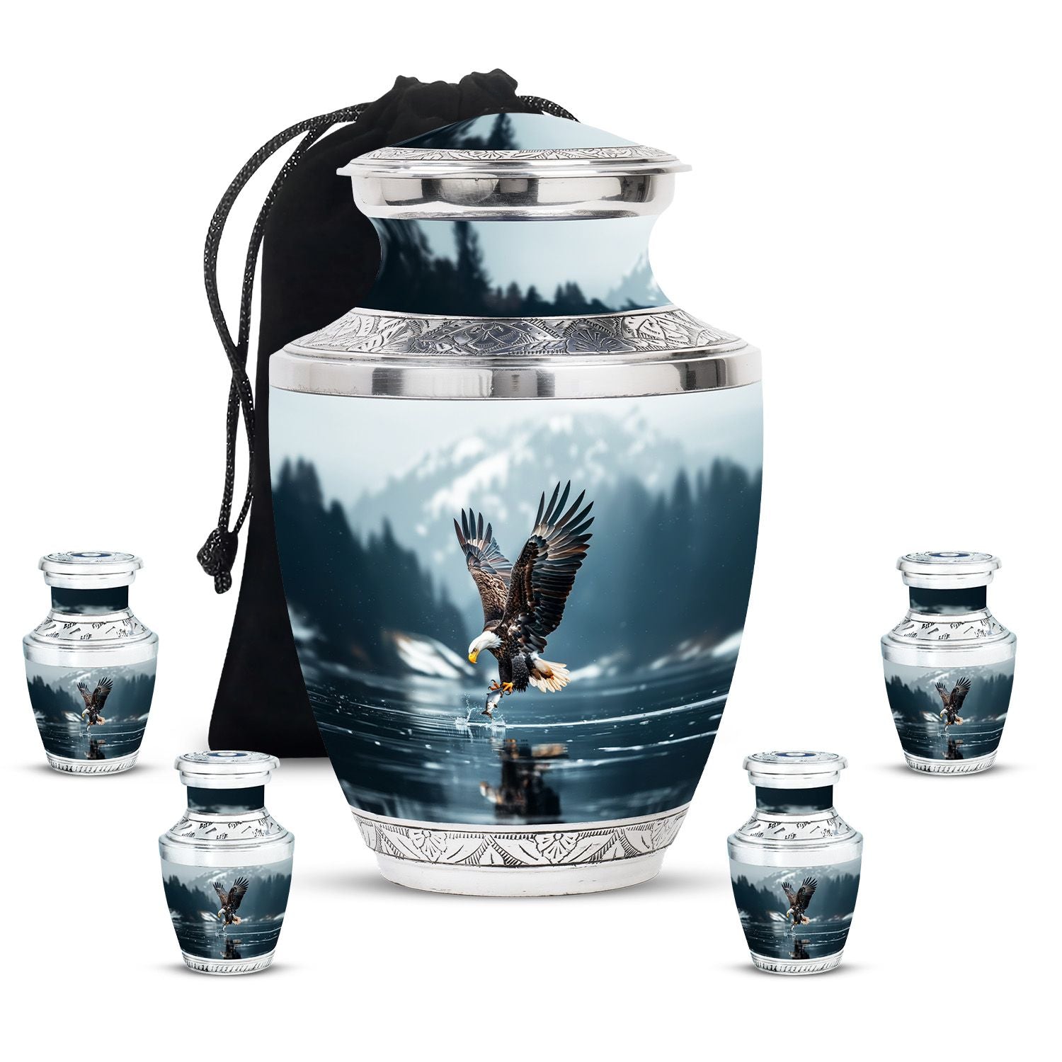 Eagle Theme Large Urn With 4 Keepsake Urn