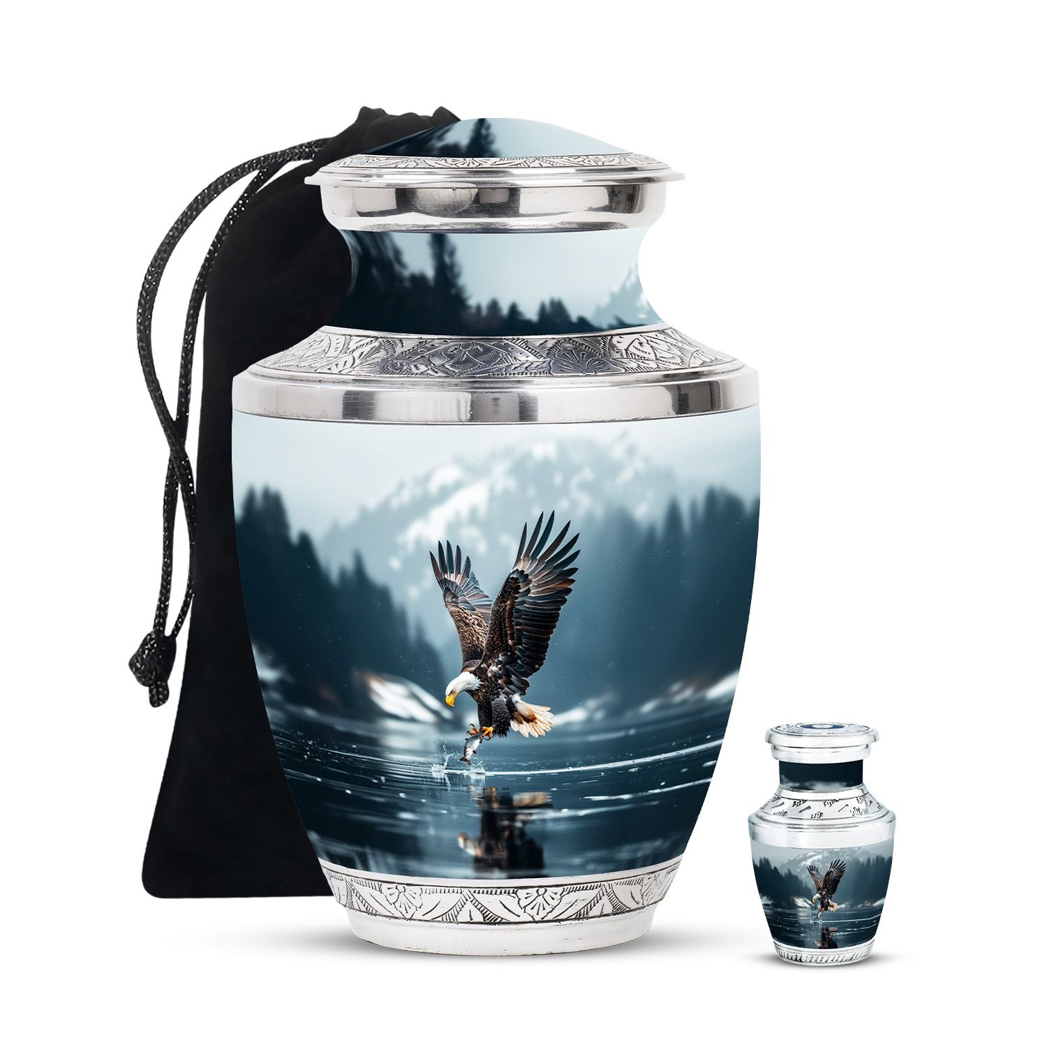 Eagle Theme Large Urn With 1 Keepsake Urn