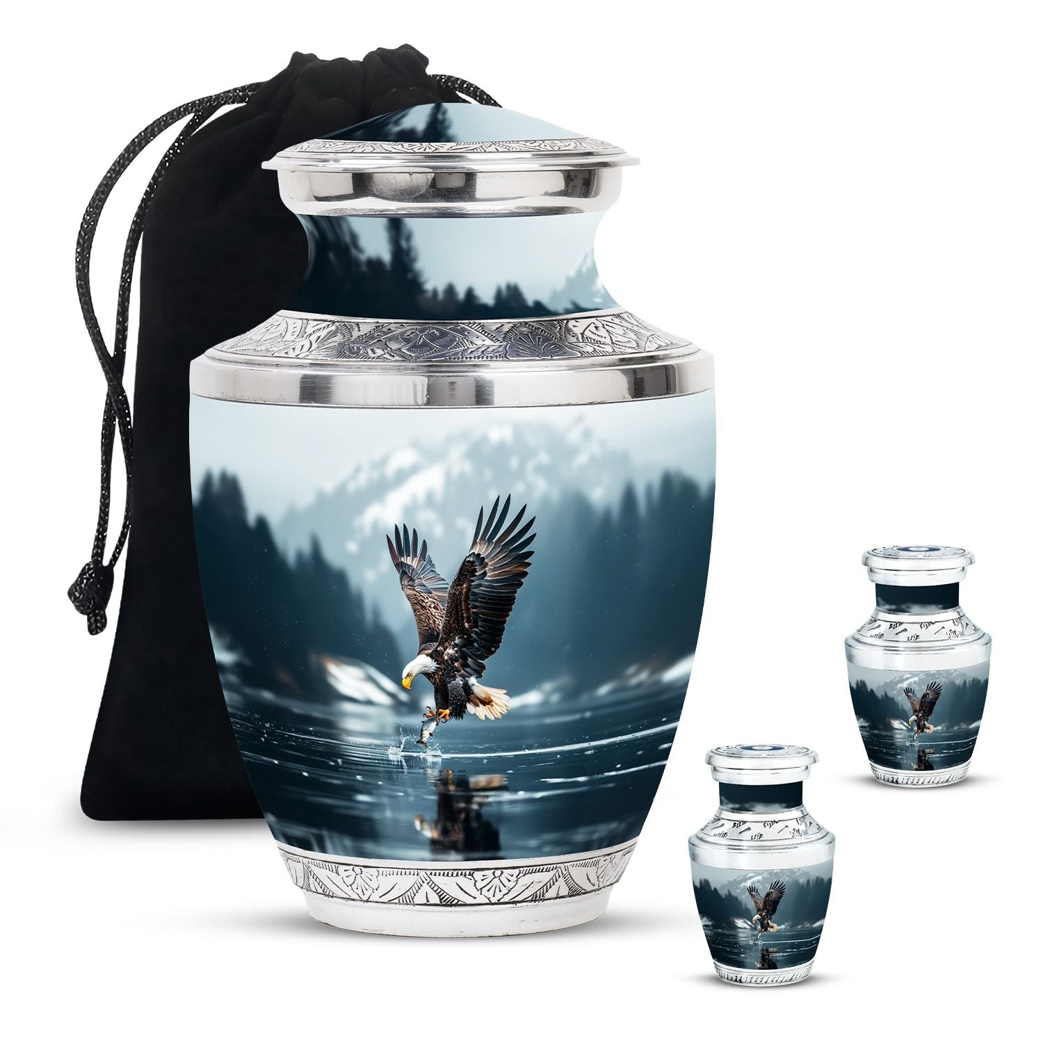 Eagle Theme Large Urn With 2 Keepsake Urn