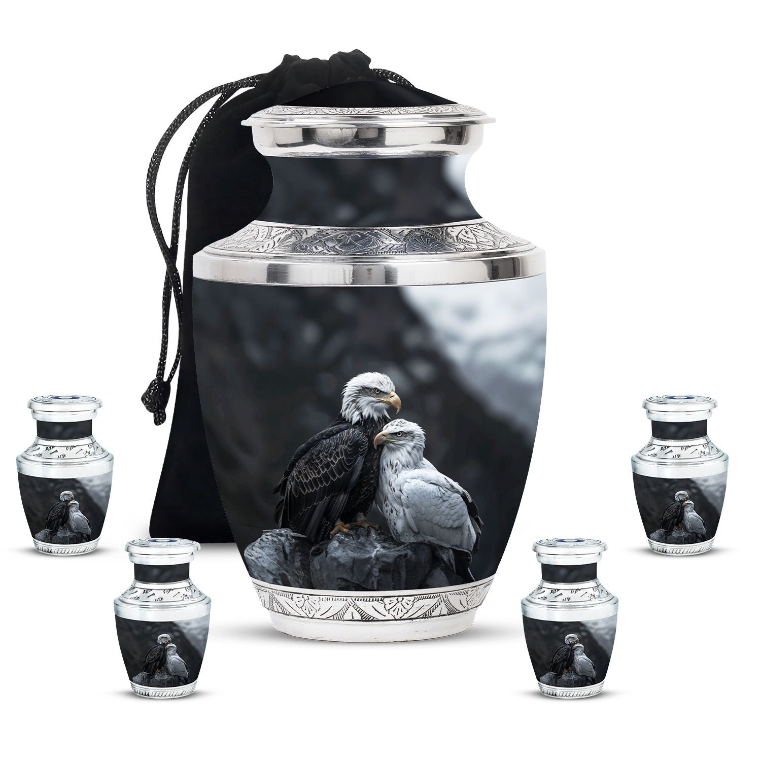 Eagle Theme Large Urn With 4 Keepsake Urn