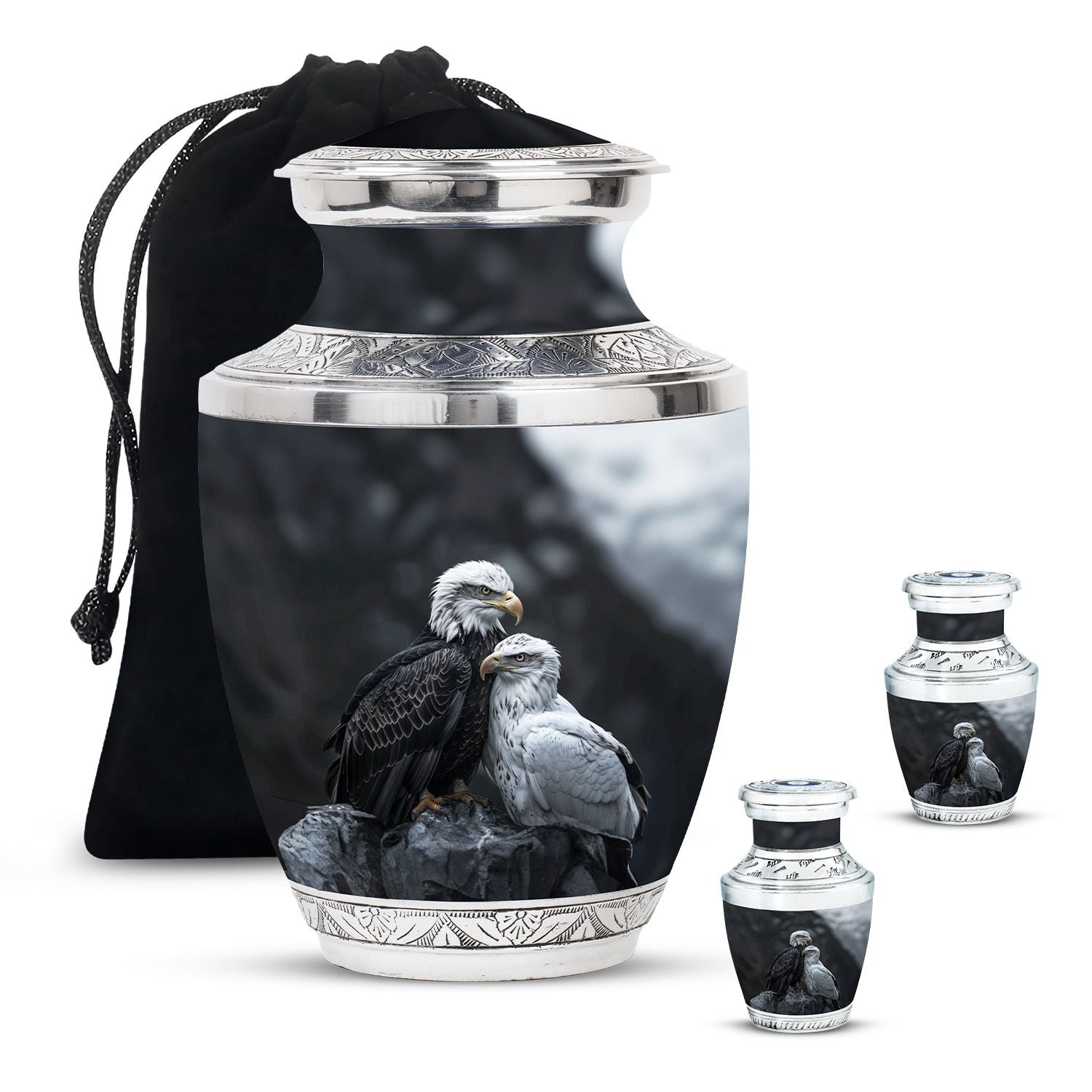 Eagle Theme Large Urn With 2 Keepsake Urn