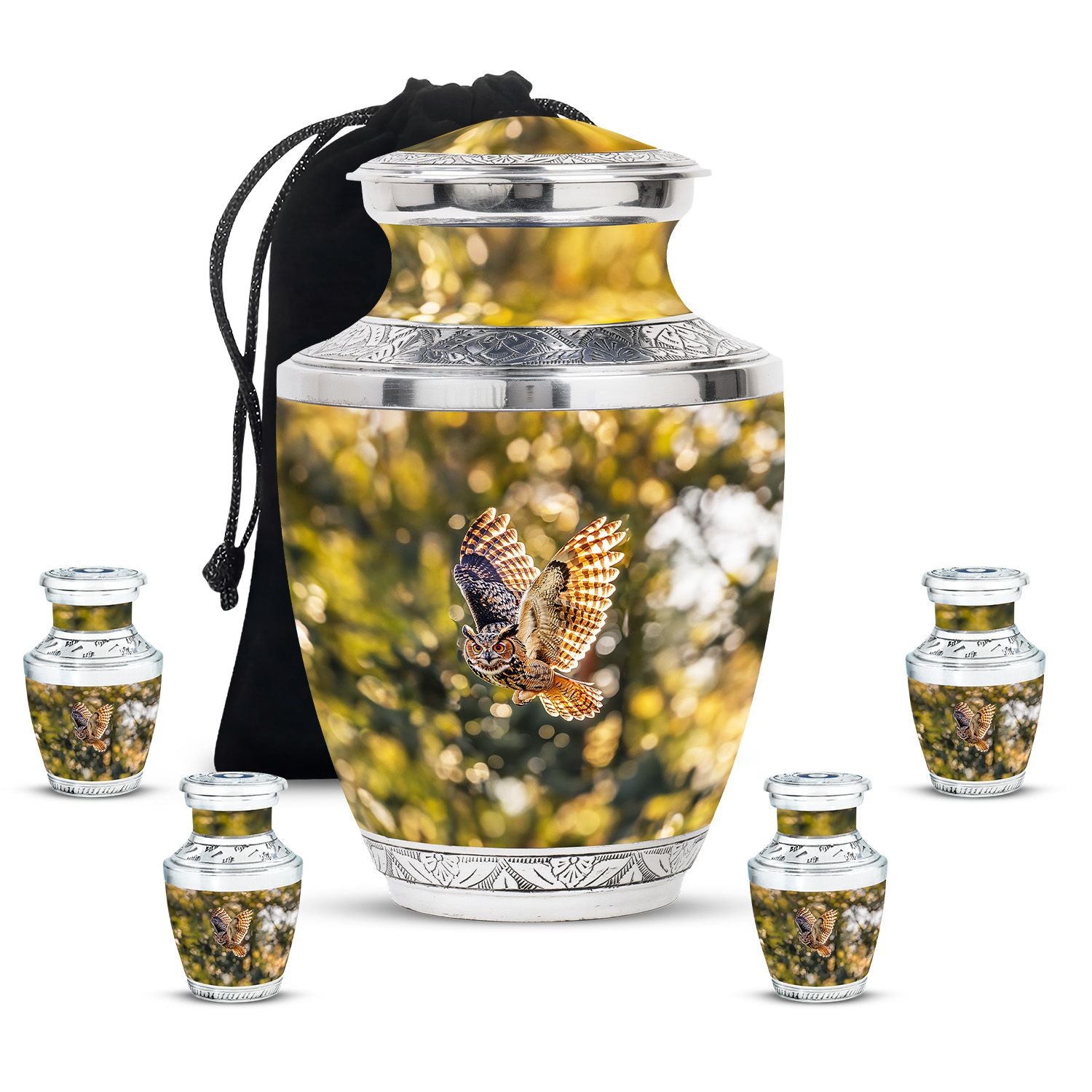 Owl Theme Large Urn With 4 Keepsake Urn