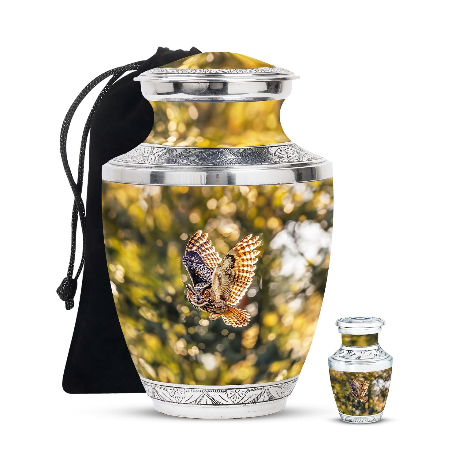 Owl Theme Large Urn With 1 Keepsake Urn