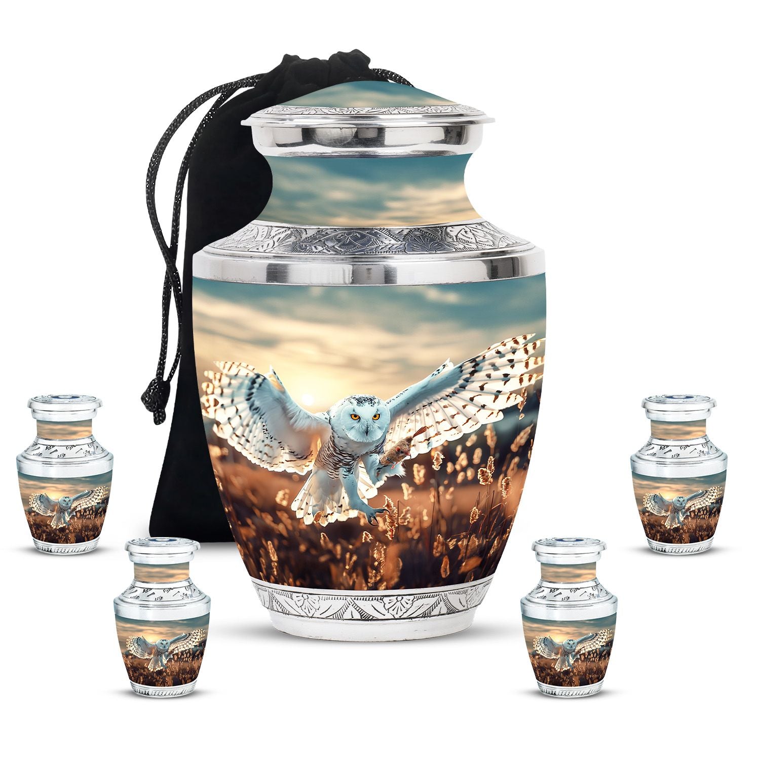 Owl Theme Large Urn With 4 Keepsake Urn