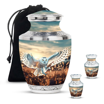Owl Theme Large Urn With 2 Keepsake Urn