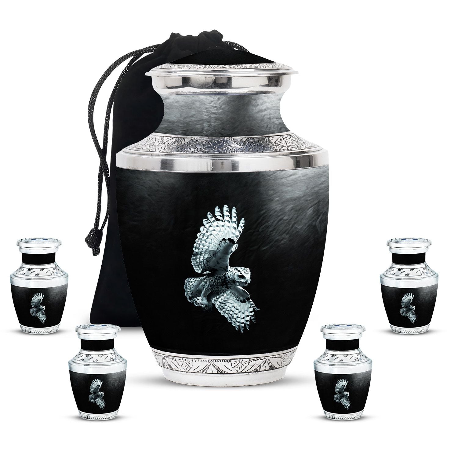 Owl Theme Large Urn With 4 Keepsake Urn