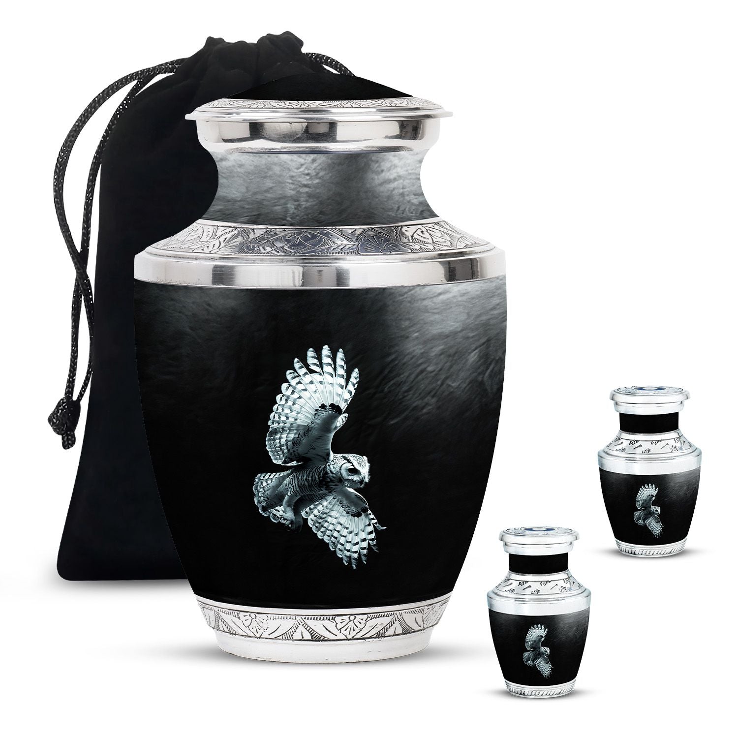 Owl Theme Large Urn With 2 Keepsake Urn