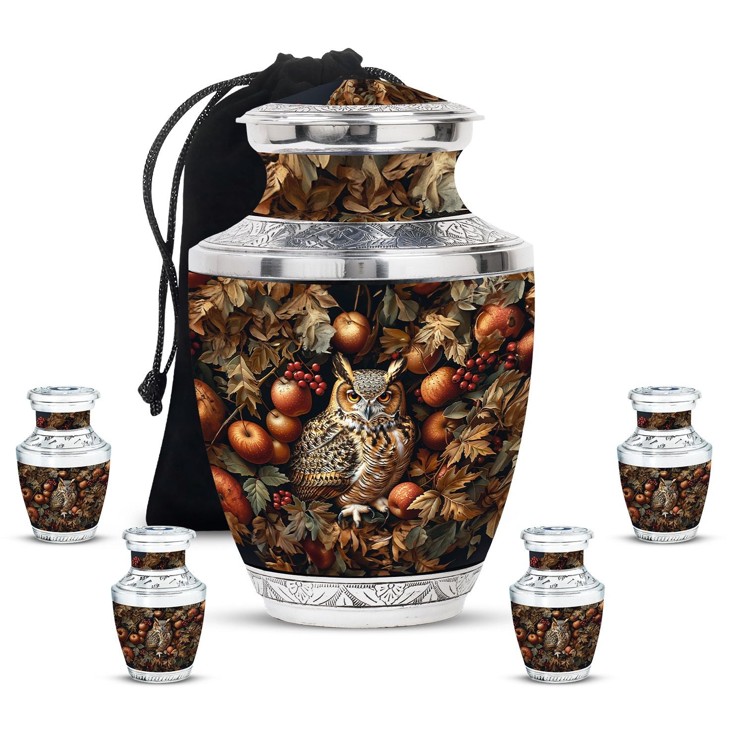 Owl Theme Large Urn With 4 Keepsake Urn