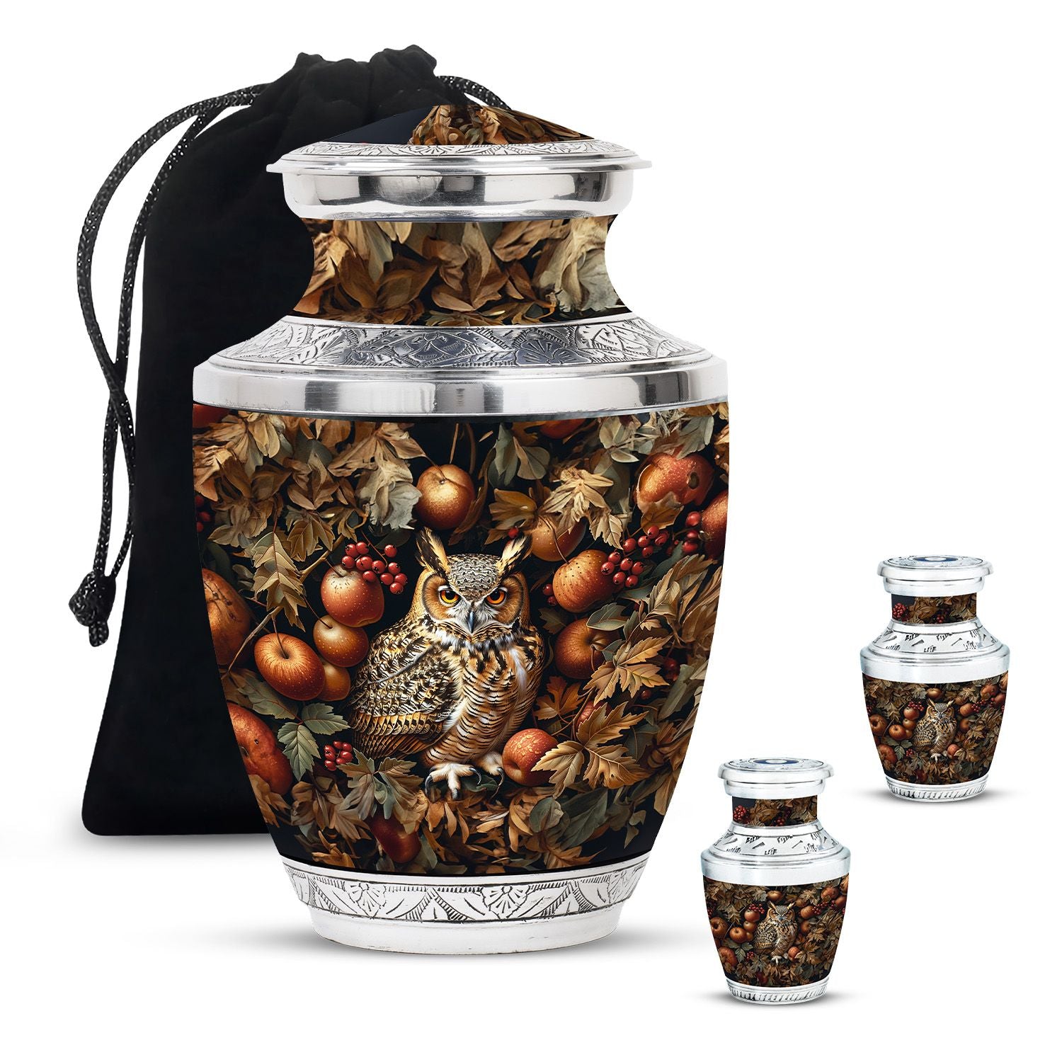 Owl Theme Large Urn With 2 Keepsake Urn
