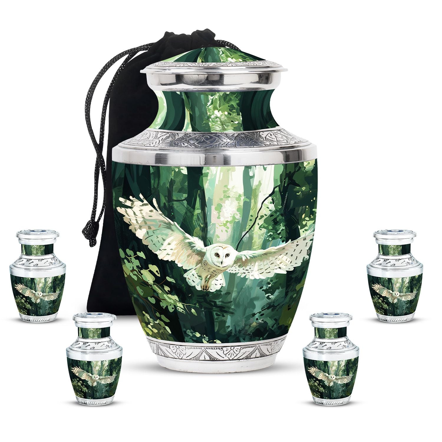 Owl Theme Large Urn With 4 Keepsake Urn