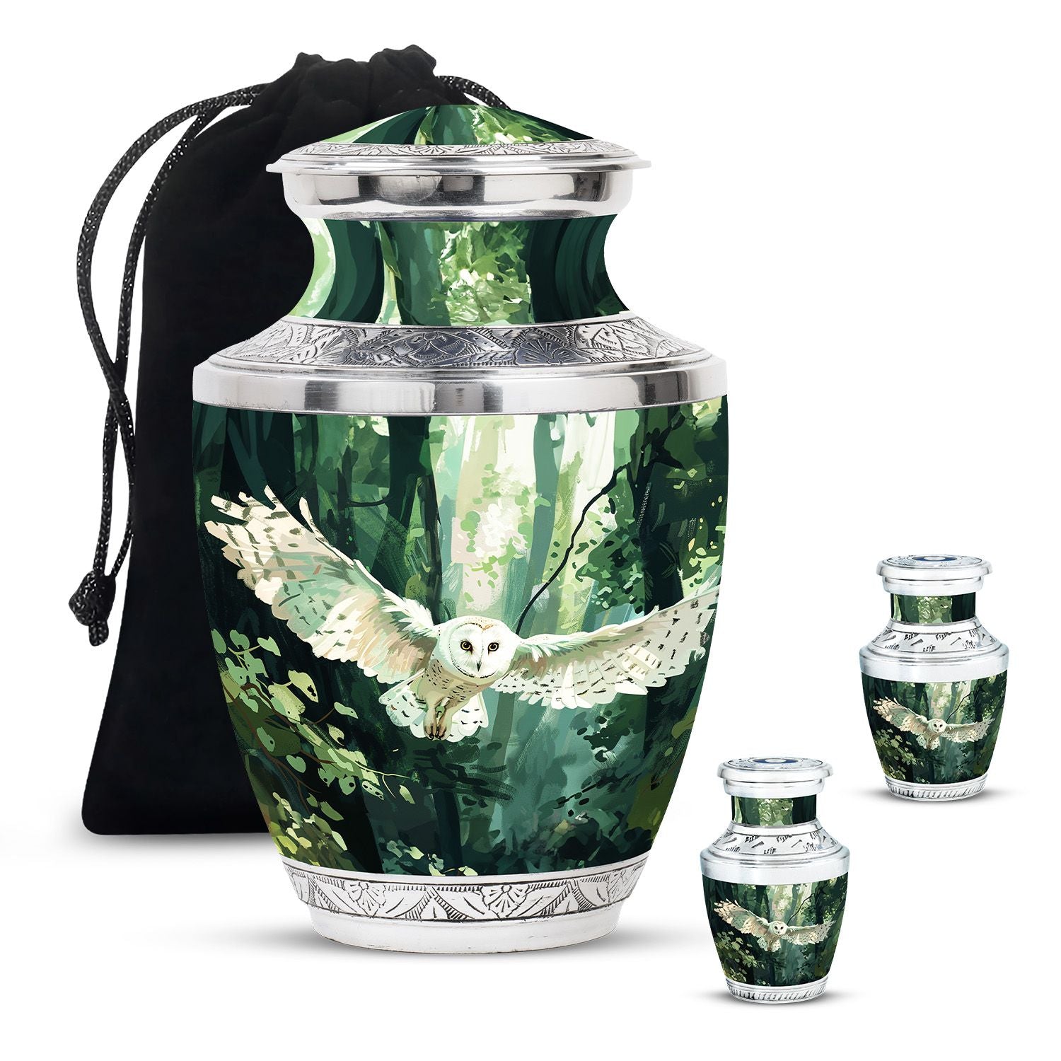 Owl Theme Large Urn With 2 Keepsake Urn