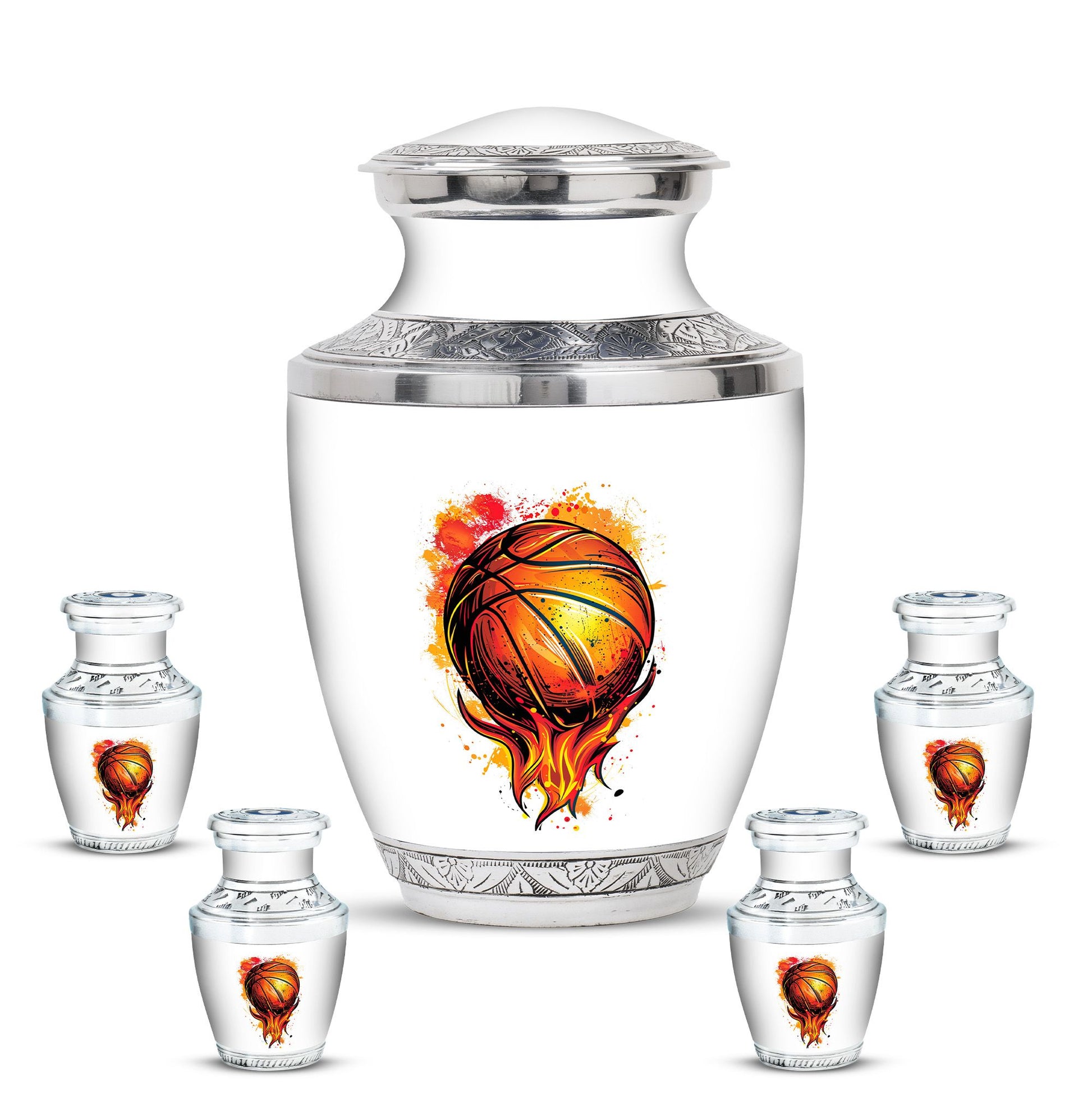 Basketball Theme Large Urn With 4 Keepsake Urn