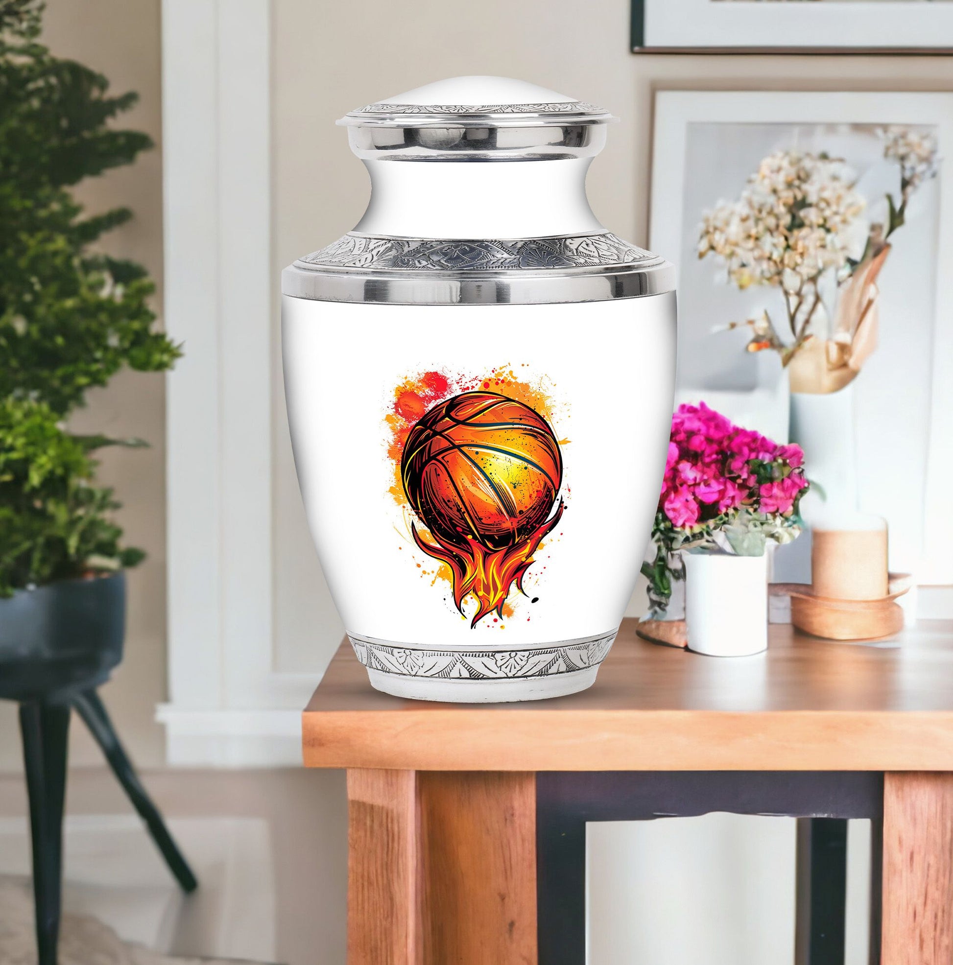 Basketball Theme Large Urn With 1 Keepsake Urn